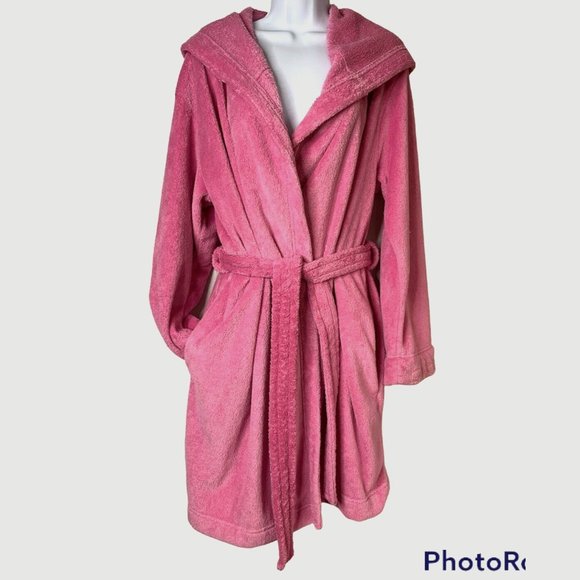 Victoria's Secret PINK M/L Gold Embroidery Plush Bath Robe Hoodie Barbie Core VS - Picture 2 of 9